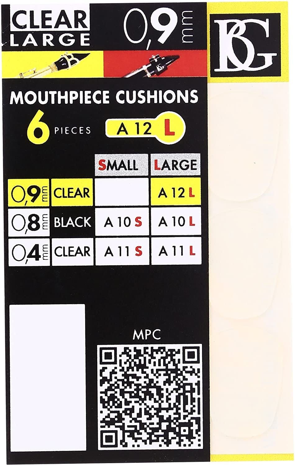 BG A12L Large Mouthpiece Patches - 0.9mm, 6 Pack - Clear