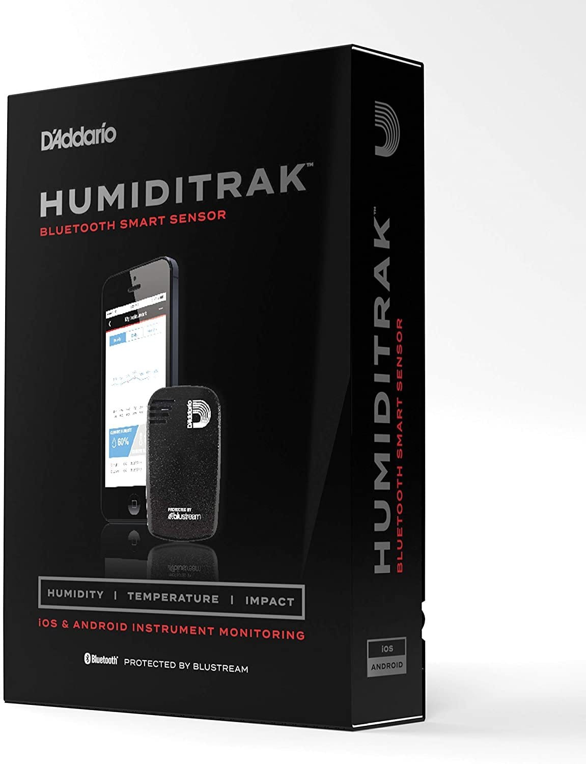 D'Addario Guitar Humidifier Tracking - Humiditrak - Bluetooth Humidity and Temperature Sensor to Monitor Guitar Humidification, Temperature, Impact