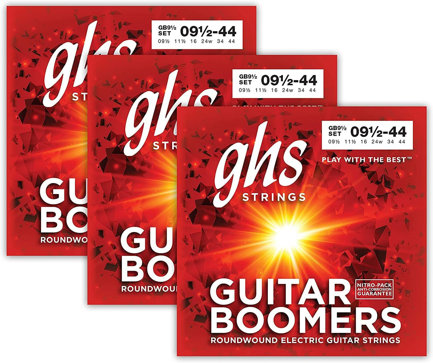 GHS STRINGS - GUITAR BOOMERS GB9 1/2 (3 SETS) - 009.5- 044 (EXTRA LIGHT +) ELECTRIC GUITAR STRINGS