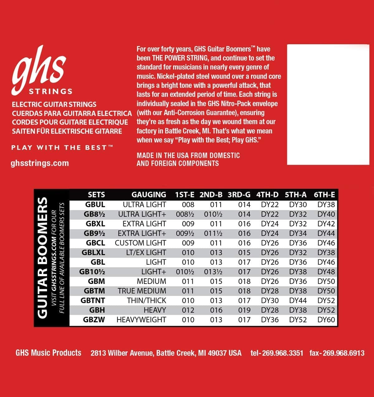 GHS STRINGS - GUITAR BOOMERS GB9 1/2 (3 SETS) - 009.5- 044 (EXTRA LIGHT +) ELECTRIC GUITAR STRINGS