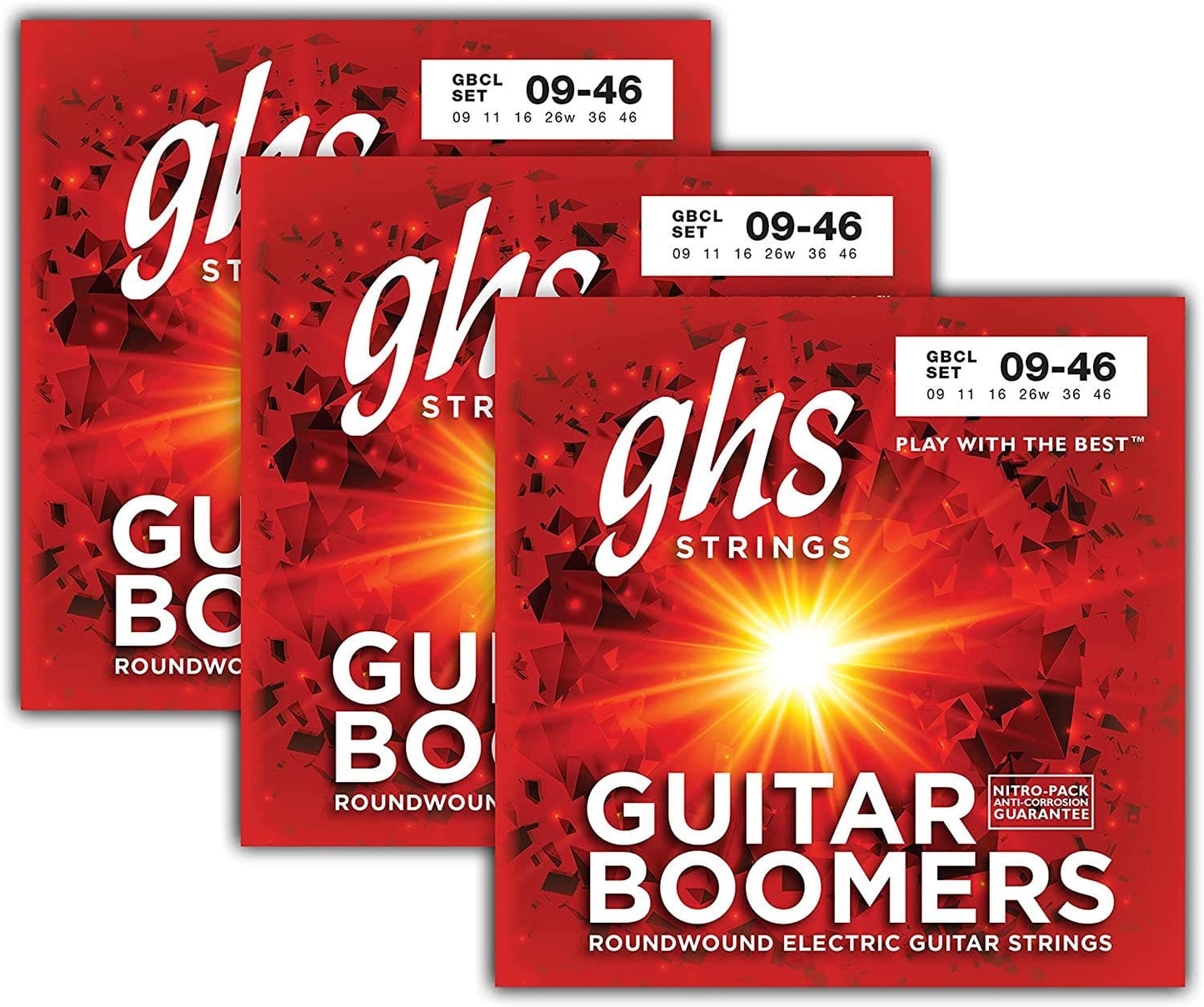 GHS STRINGS - GUITAR BOOMERS - GBCL-3 SET (3 SETS) - CUSTOM LIGHT 009-046 - ELECTRIC GUITAR STRINGS