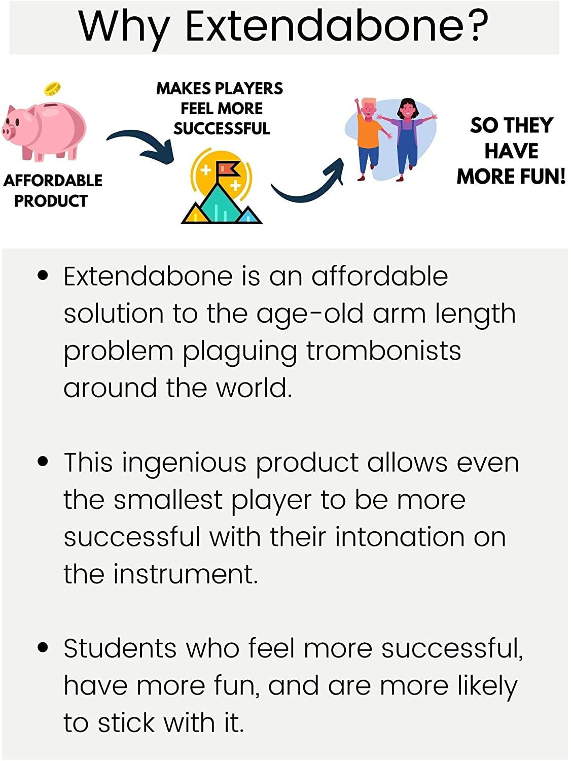 Extendabone Trombone Slide Extension Handle for Trombone Students (Blue)
