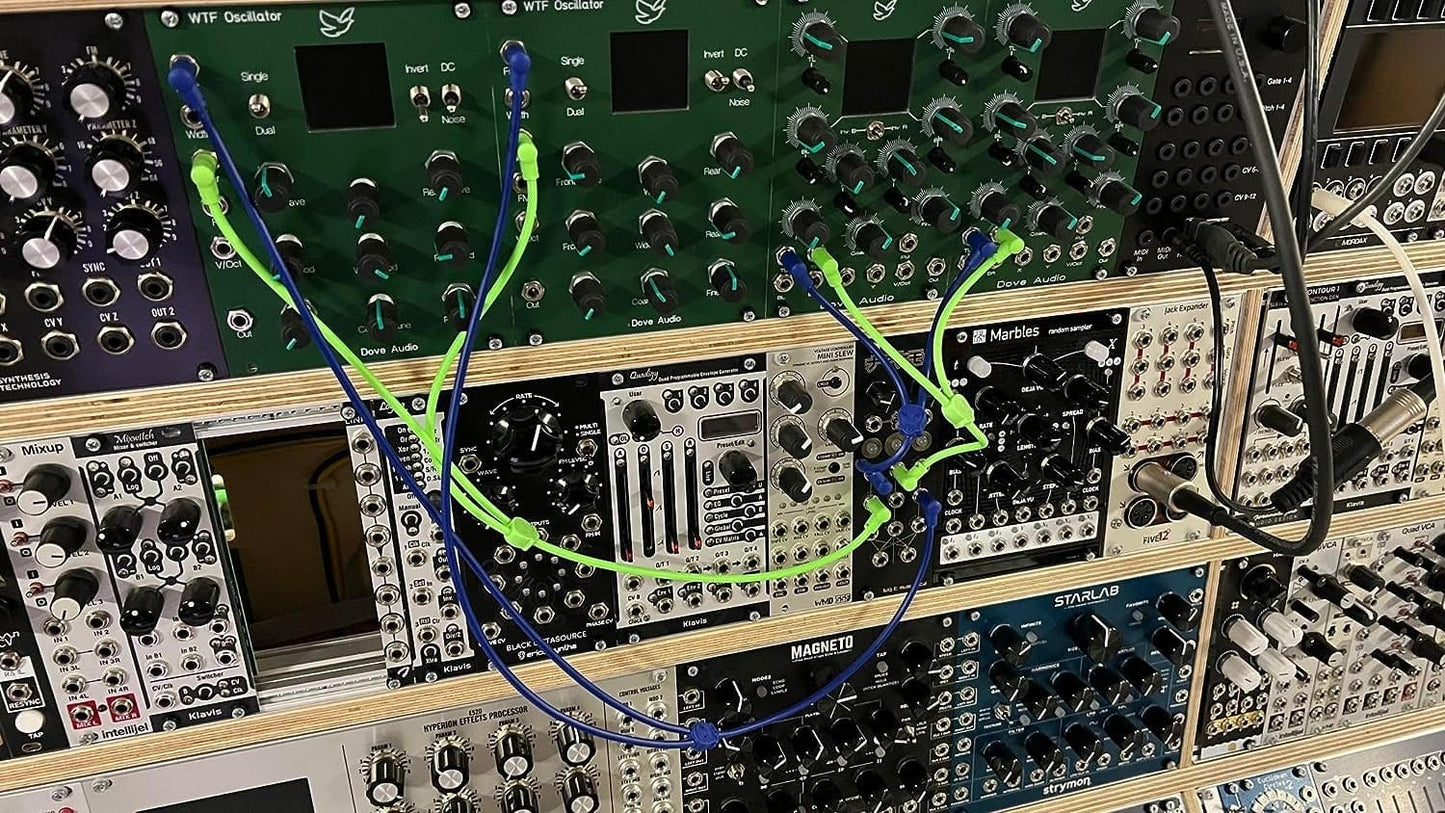 Starving Students Music Supplies Luigi's Modular M-Doppio Mini Y Right Angled Splitter Patch Cables 15cm x 15cm - 2 Pack (White) - 3.5mm Splitter for Eurorack Modular Synthesizer