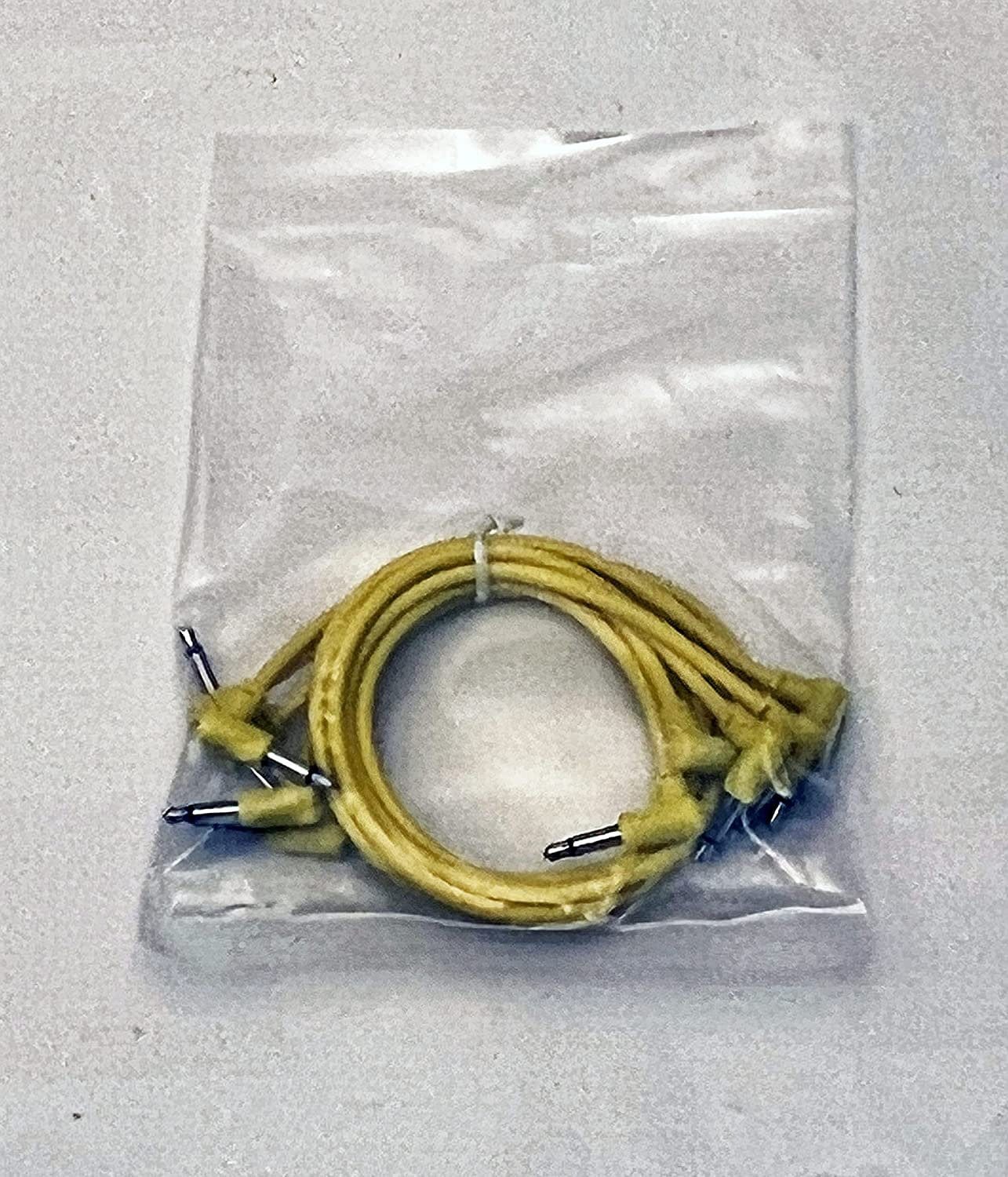 Starving Students Music Supplies Luigis Modular M-PAR Right Angled Eurorack Patch Cables - Package of 5 Yellow Cables, 18" (45 cm)