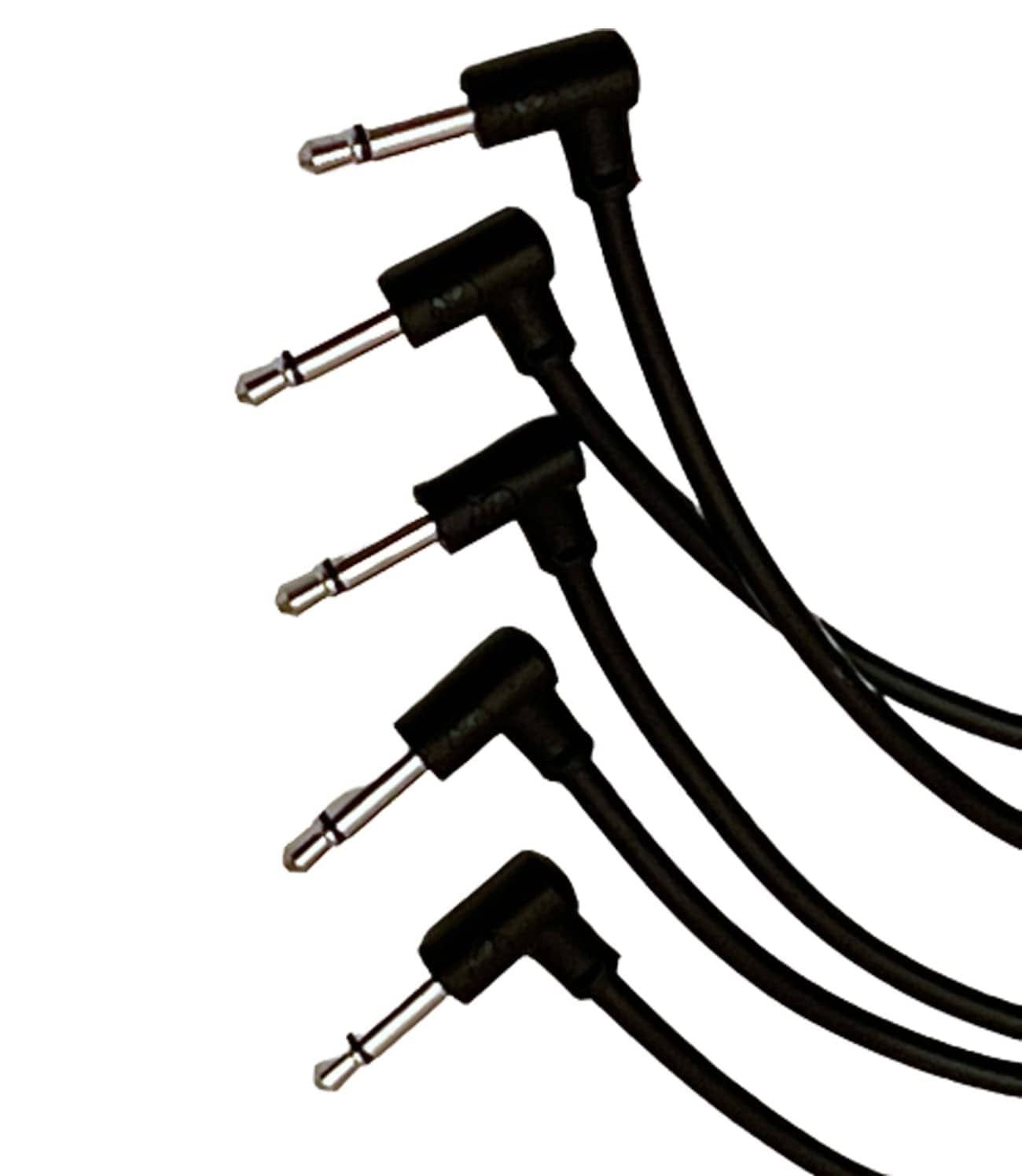 Luigis Modular M-PAR Right Angled Eurorack Patch Cables - Package of 5 Black Cables, 12 (30 cm)