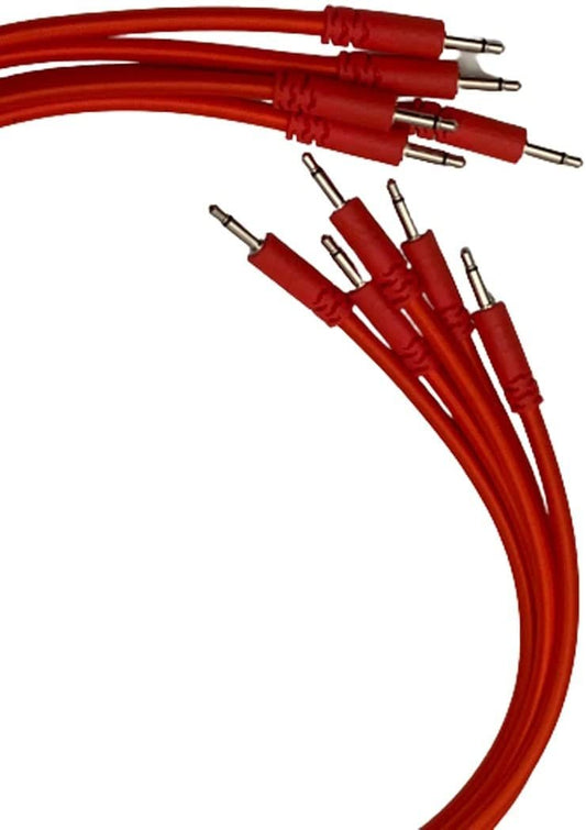 Luigis Modular Supply Bucatini Braided Patch Cables - Package of 5 Red Cables, 12" (30 cm)