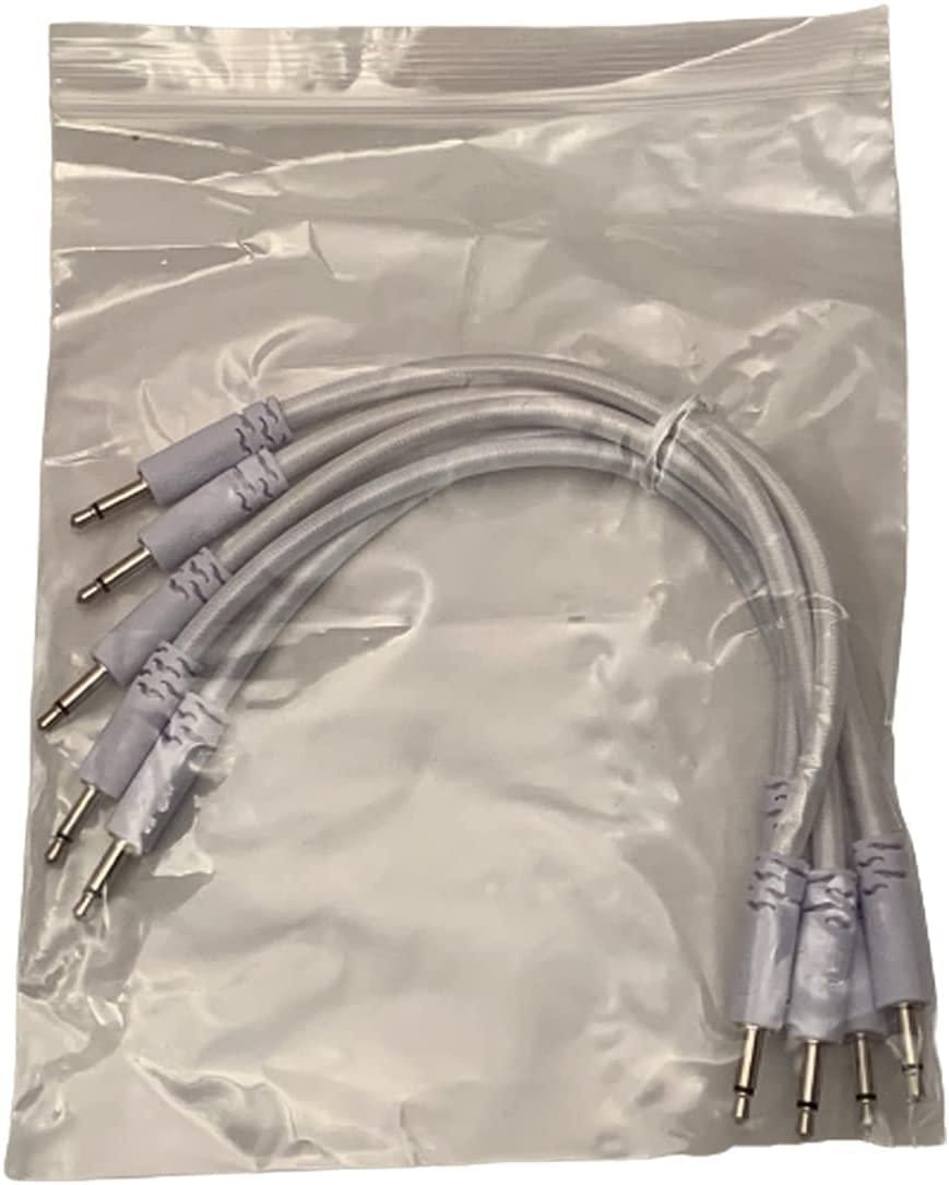 Luigis Modular Supply Bucatini Braided Patch Cables - Package of 5 White Cables, 6" (15 cm)