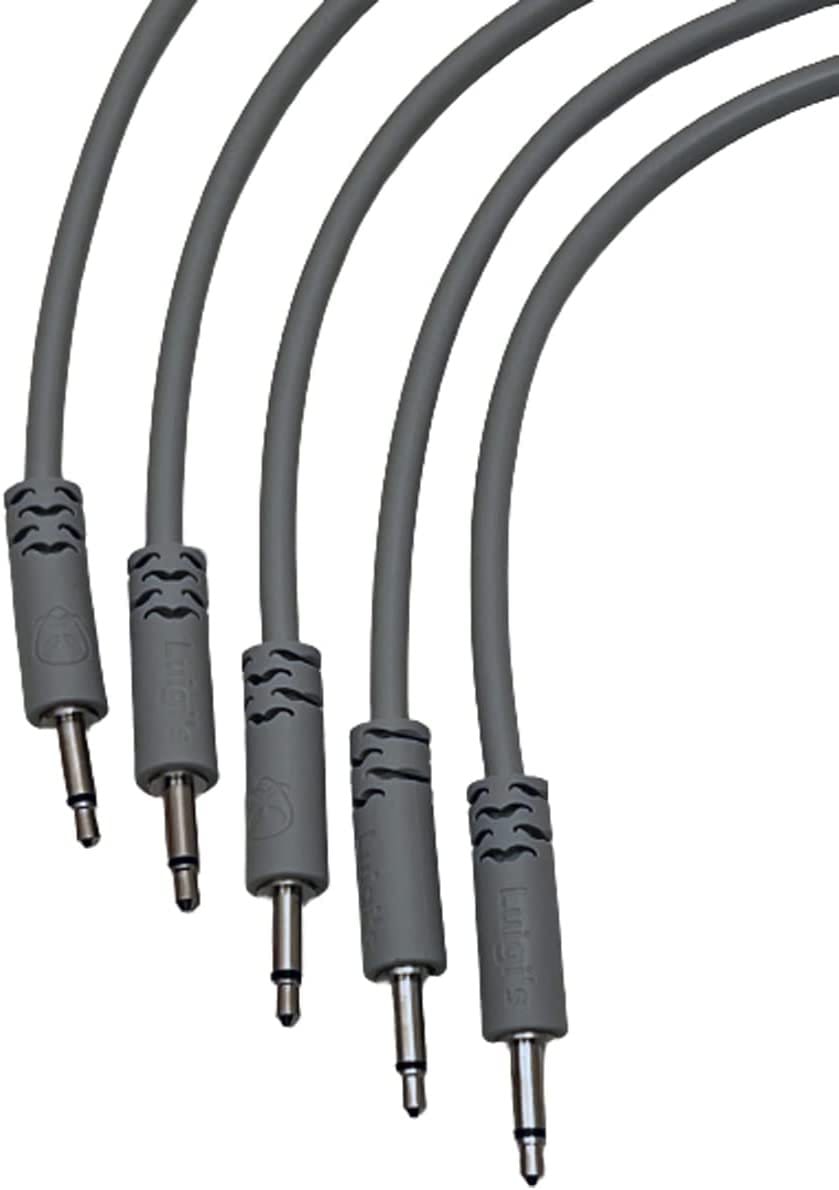 Luigis Modular Supply Spaghetti Eurorack Patch Cables - Package of 5 Light Gray Cables, 12 (30 cm)